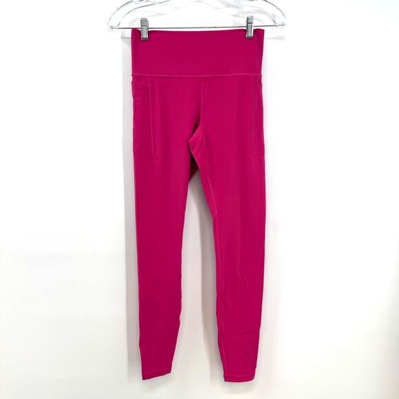Athleta Pants - Athleta Transcend Stash Tight Leggings Size M TALL Pink Pockets Ankle Yoga Gym